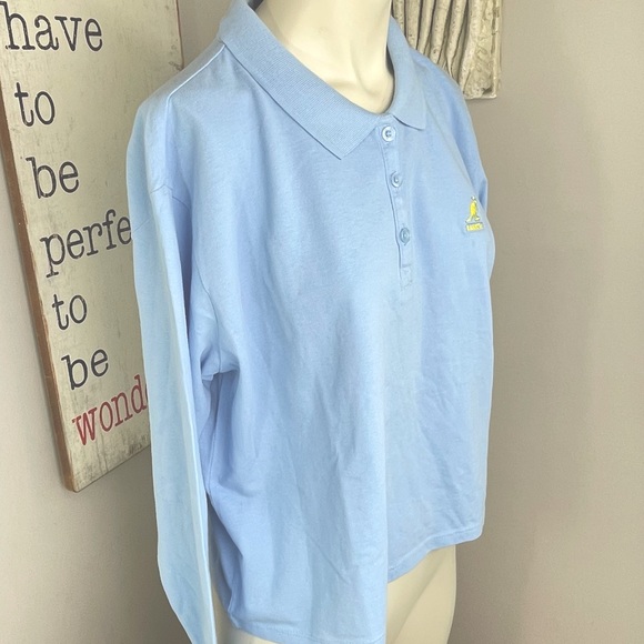 Kangol long sleeve crop polo in baby blue relaxed fit - Picture 2 of 10